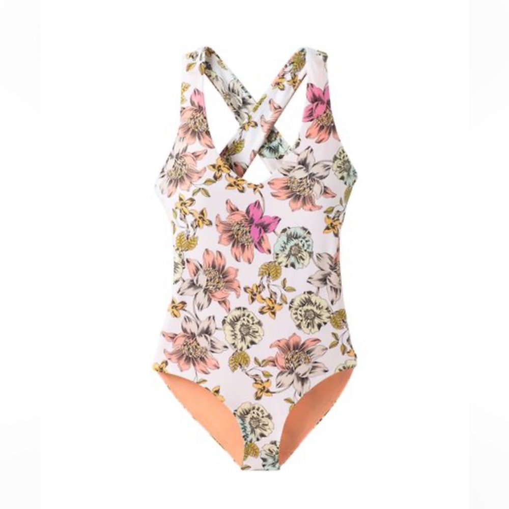 NWT Prana Ella One Piece Bone Camellia Swimsuit - Peach/Pink/Green/Bone XS